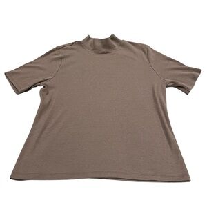 Joie Ribbed Short Sleeve Mock Neck Top in Taupe